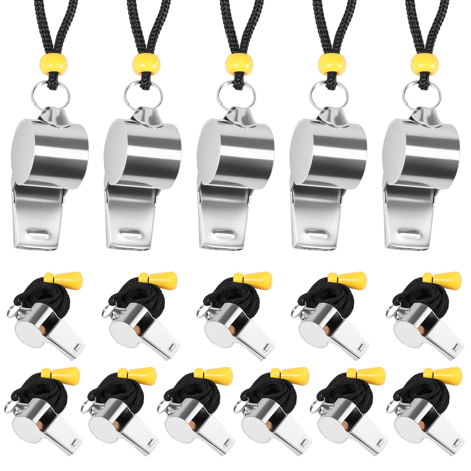 NIHUIFDPY 16Pcs Stainless Steel Whistle, Metal Referee Whistle with 49cm Adjustable Lanyard, Loud Crisp Sound Sports Whistles for Outdoor Activities, Referees, Coaches, Lifeguards, Teacher