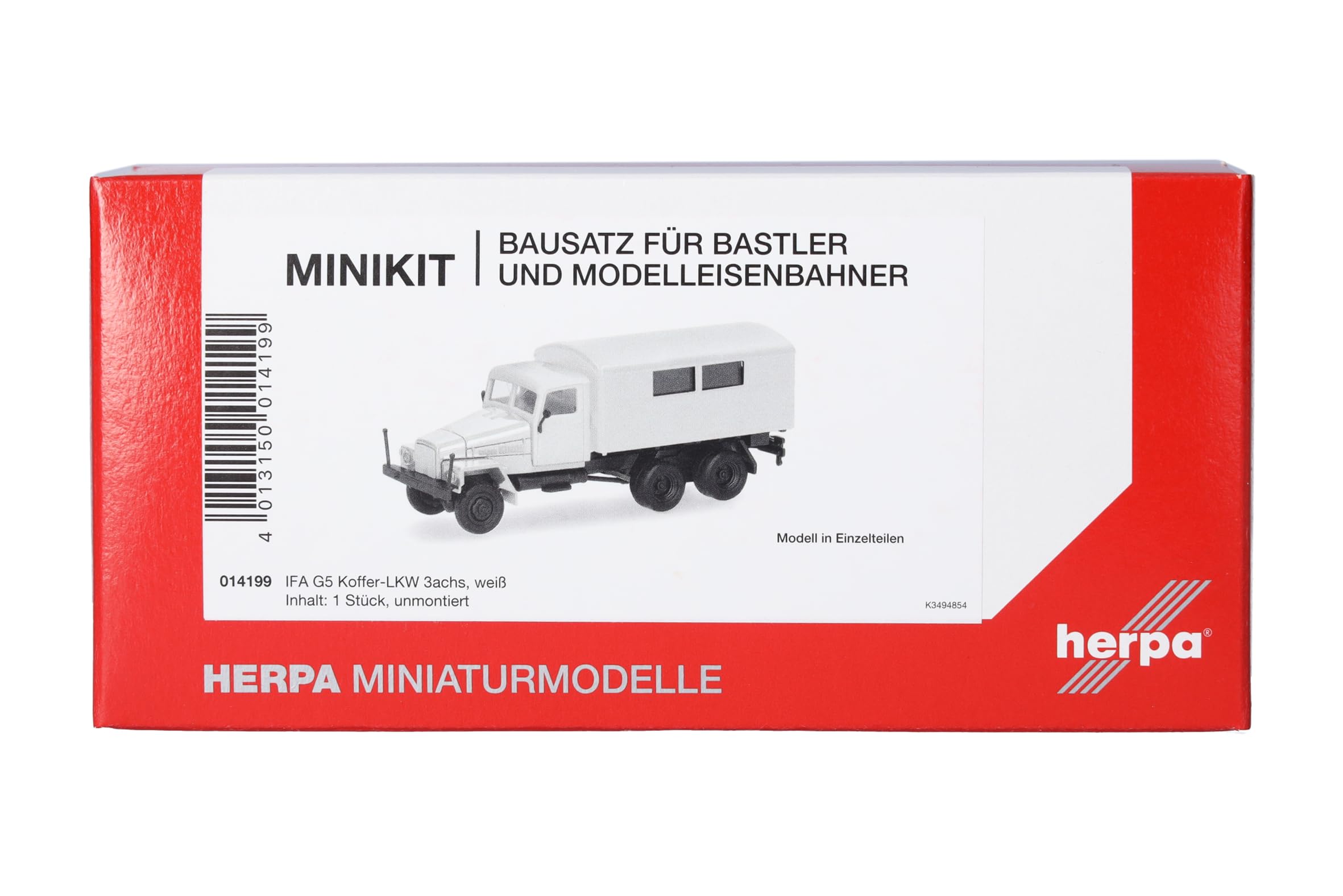Herpa model building kit MiniKit IFA G5 box truck 3axles, white (1 piece), on a scale of 1:87, plastic miniature for handicraft work, collectors edition
