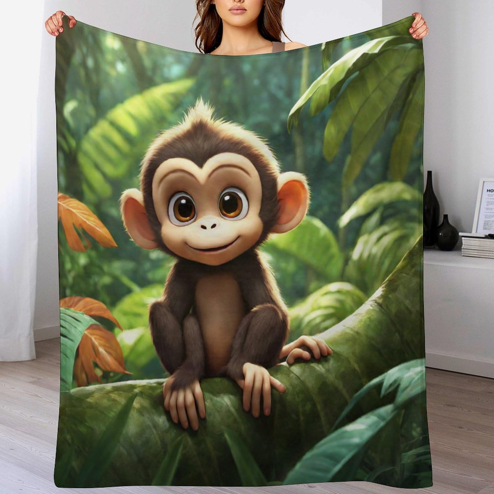 Plaid doux et chaud au motif singe une idee cadeau utile pour un lit