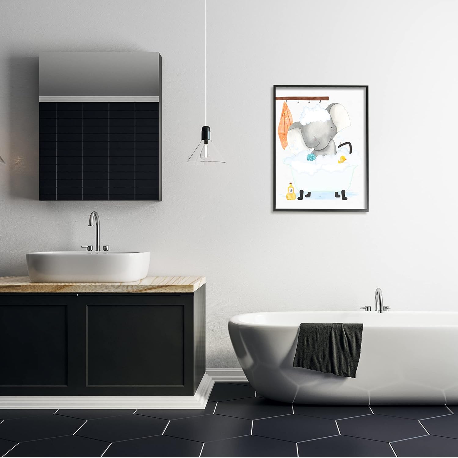 Stupell Industries Children's Baby Elephant Bubble Bath Rubber Duck Bathroom, Design by Erica Billups