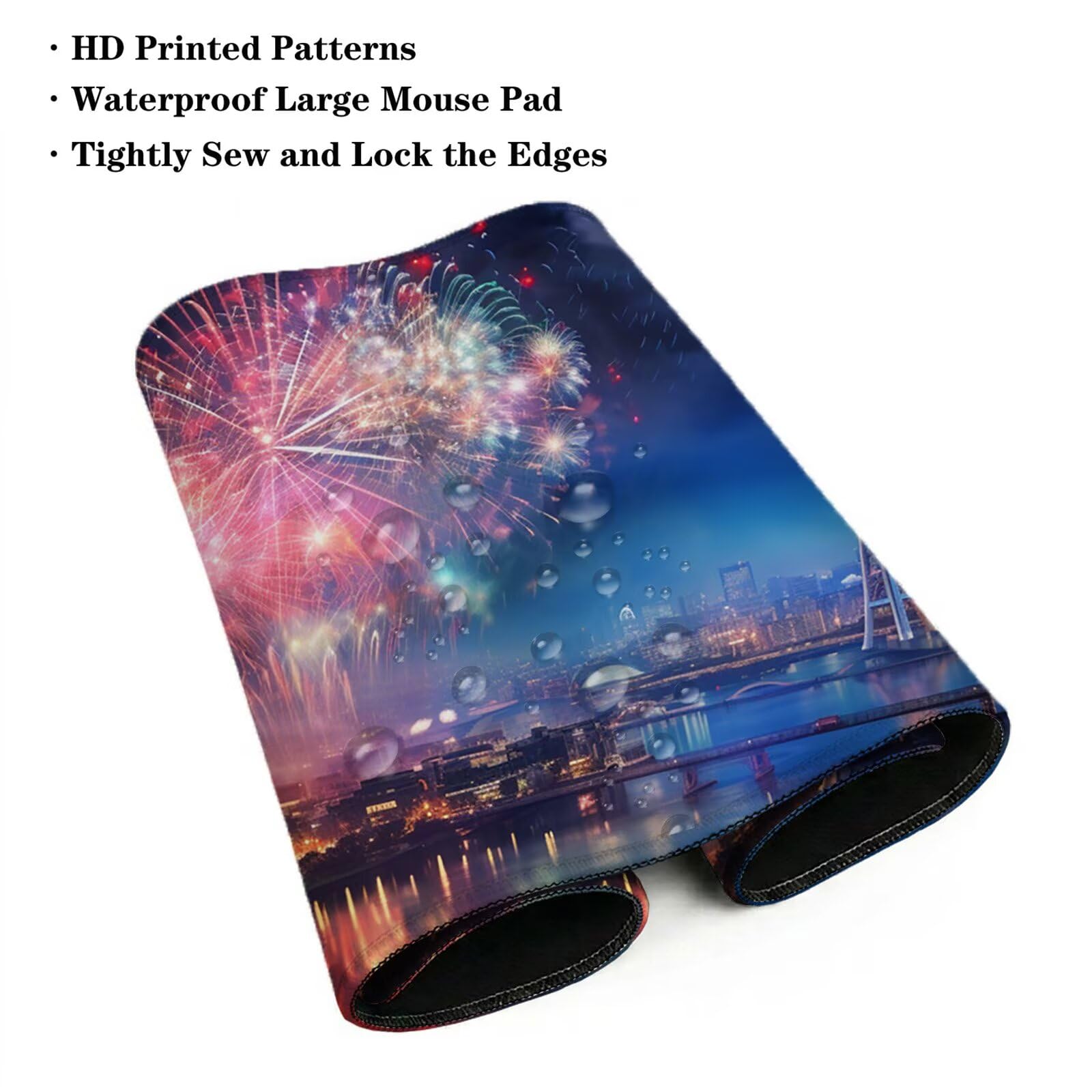 Tappetino Mouse XXL 1200 x 600 x 3 mm, Sottomano Scrivania, Fuochi D'Artificio Grande Tappeto da Tavolo con Base in Gomma Antiscivolo e Bordi Cuciti, per Ufficio/Computer/Gaming (Città) L-x8418