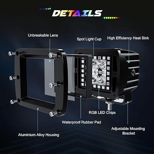 Miniatura 3 de 4P 3x3 LED Cubo BlancoÁmbar con Pods de Strobo Puntual, Chaser RGB Halo, 16 Colores Sólidos y Más de 92 Modos de Parpadeo, Luces Frontales