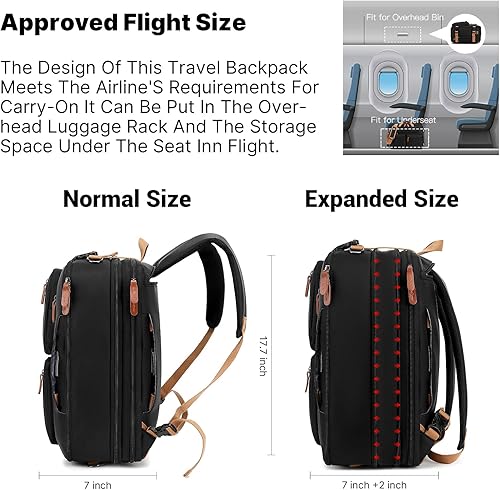 Miniatura 2 de Evmyo Mochila para portátil extra grande 3 en 1, bolsa de hombro de mensajero, mochilas de maleta expandible de 17.3 pulgadas, Expandable-negro,