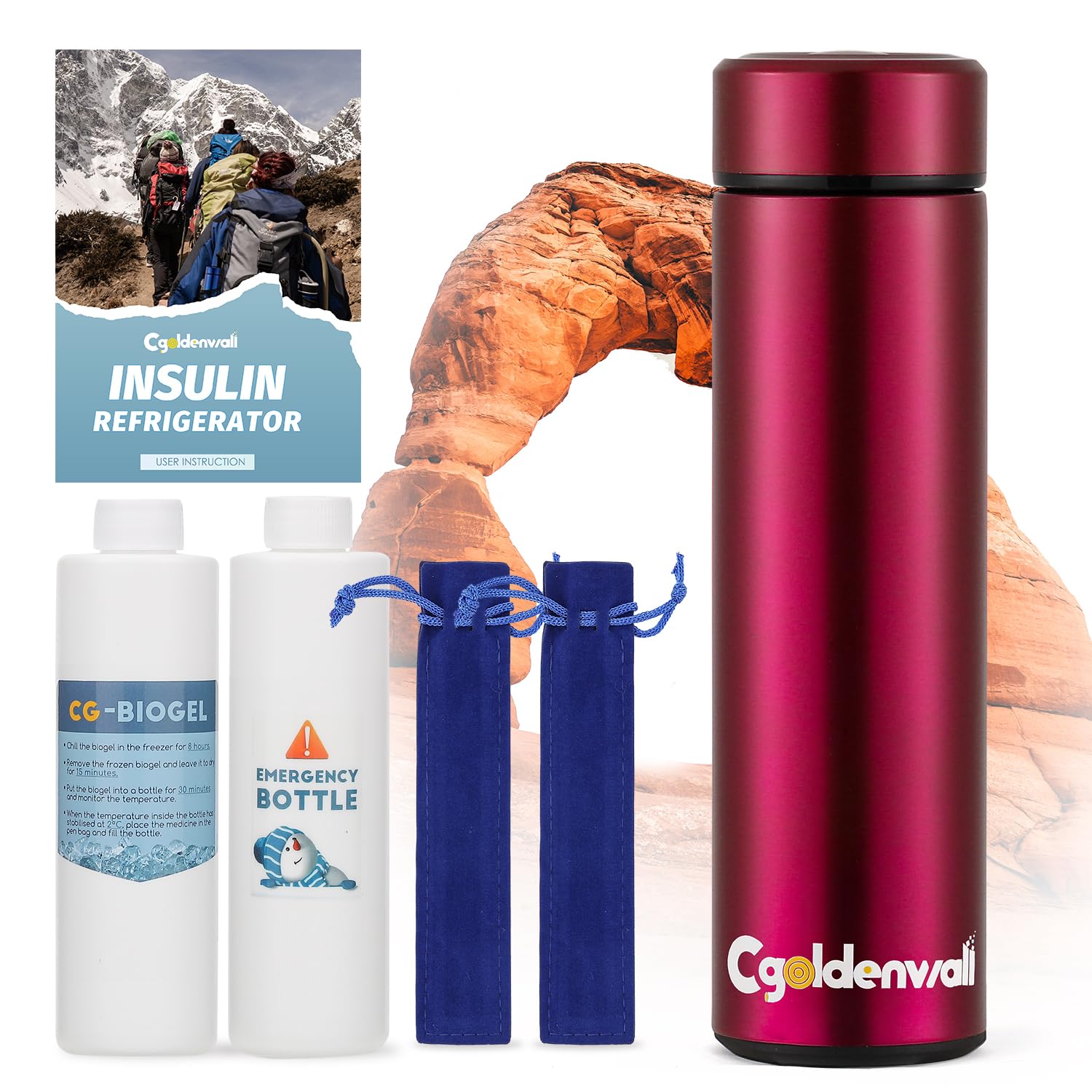 CGOLDENWALL 60H Custodia per viaggio del refrigeratore dell'insulina per la borsa frigo isolata per farmaci 2-8℃ compatta per diabetici, scatola frigorifera medica portatile approvata TSA con 2 pacchi di ghiaccio