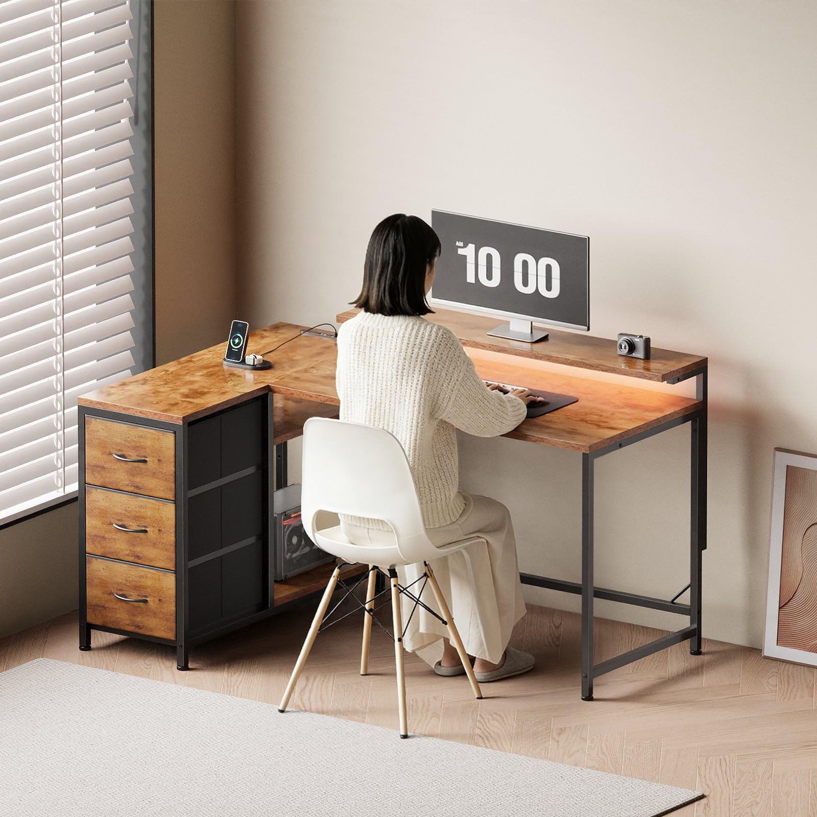 Amazon | YeTom l字デスク 幅100.5cm パソコンデスク 机 pcデスク