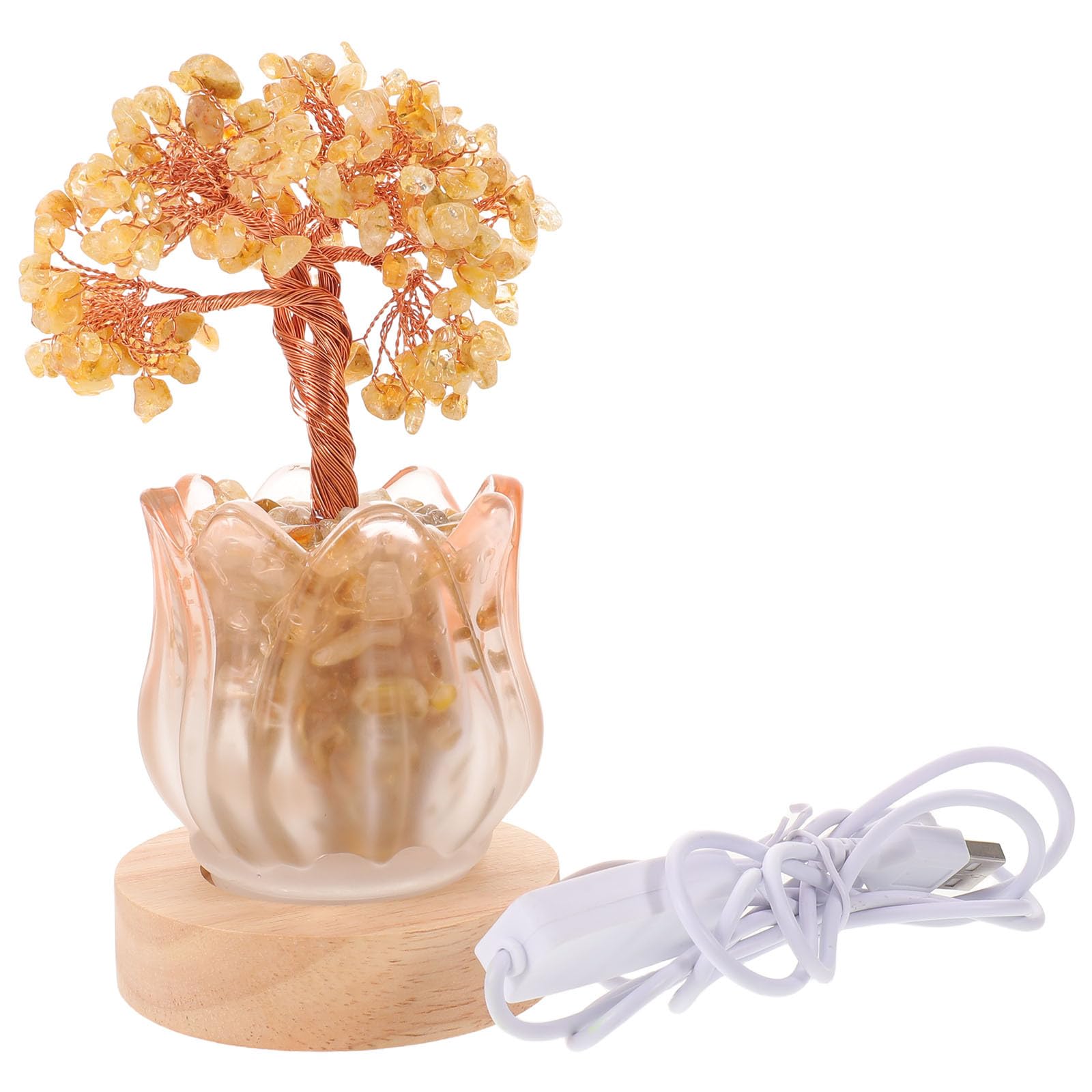 COLLBATH Lampa z kryształu cytrynowego – lampka nocna w kształcie drzewka pieniędzy Feng Shui, zapewniająca bogactwo i dobrobyt – dekoracja bonsai do biura domowego – duchowe prezenty dla mężczyzn
