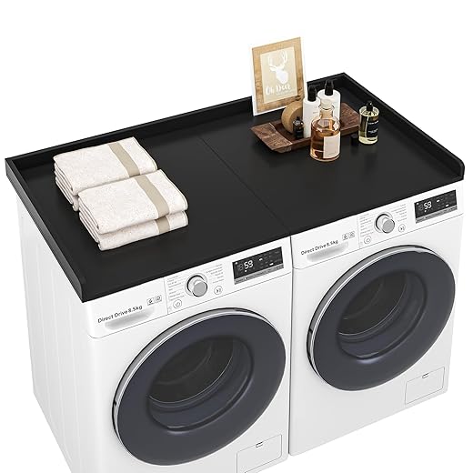 Washer Dryer Countertop,27.5" x 54" Wood Topper for Laundry Room Organization，Laundry Countertop over Washer and Dryer,With Edge Rails,Non-Slip Mat,Easy to Assemble