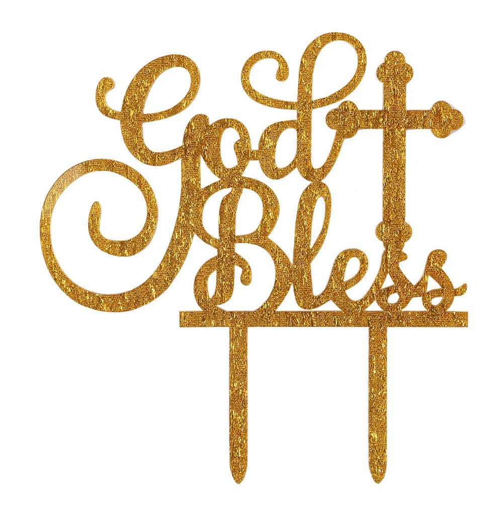 Topfunyy God Bless Cake Topper Rose Gold Acrylic Topper for Baptism, Christening, First Communion Baby Shower Party Decoration