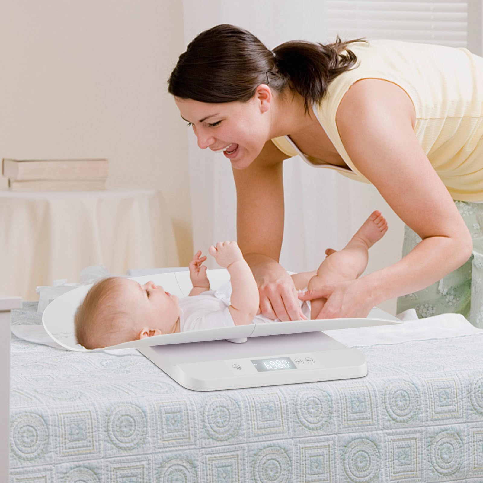 COSTWAY Babywaage digital, 50 g bis 150 kg, Kinderwaage mit abnehmbarem Tablett, Säuglingswaage mit LED-Anzeige, 5 Messmodi & Tarafunktion, Dititalwaage, Tierwaage für Baby, Erwachsene