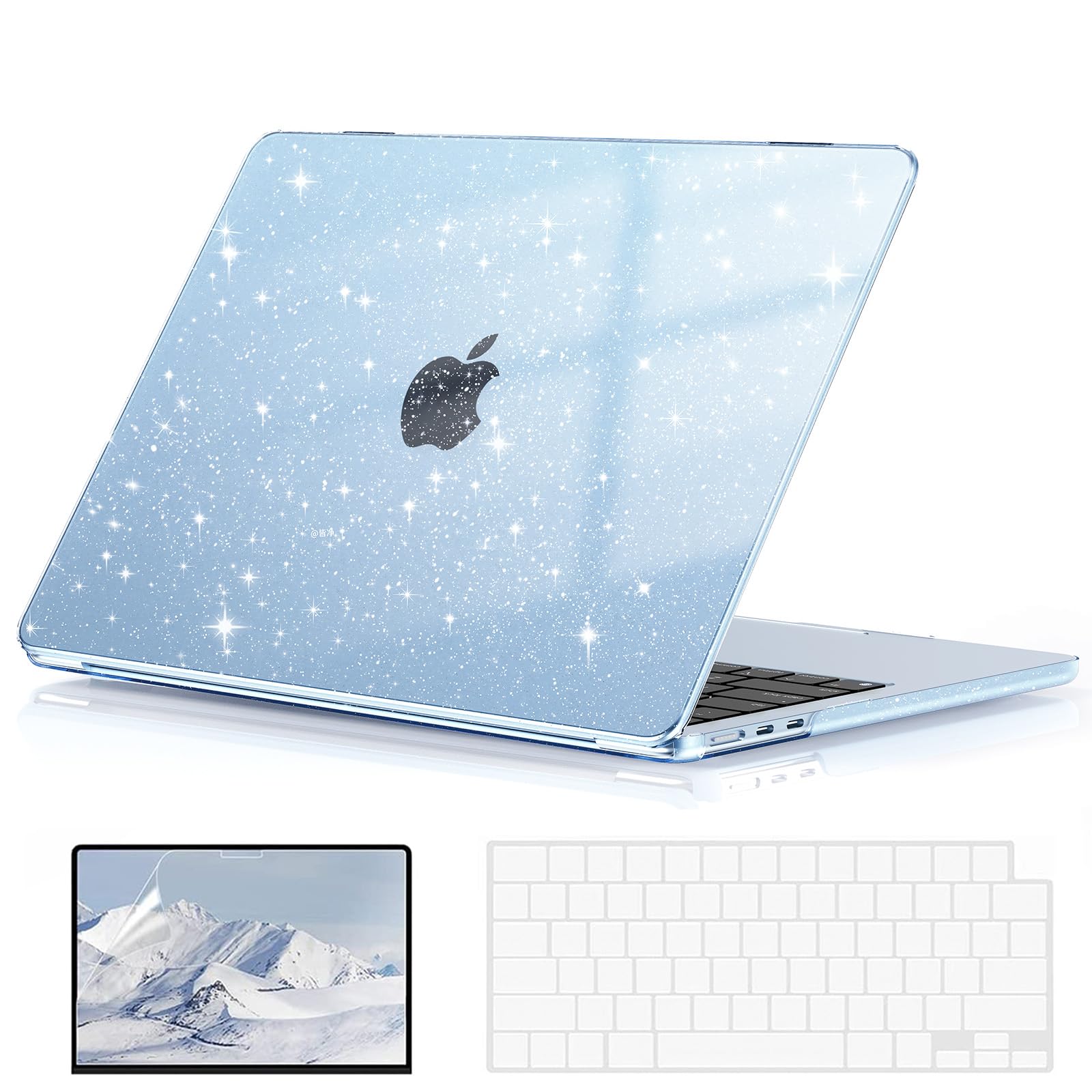 EooCoo Case for MacBook Air 15 inch M5 M4 M3 M2 2026-2023, Sparkly SkyBlue
