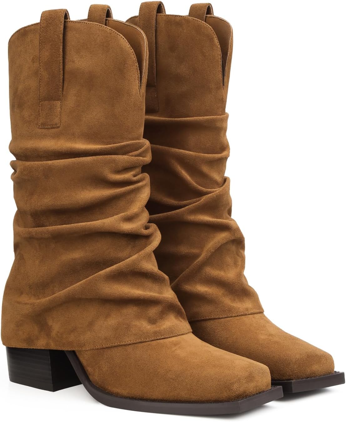 Cowboy Boots for Women Cowgirl Mid Calf Square Toe Fold Over Chunky... - Picture 34 of 56