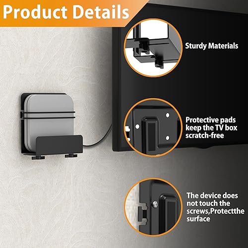 Miniatura 3 de Soporte para caja de cable, soporte para módem, soporte de pared ajustable para dispositivos pequeños y anchos, compatible con reproductores