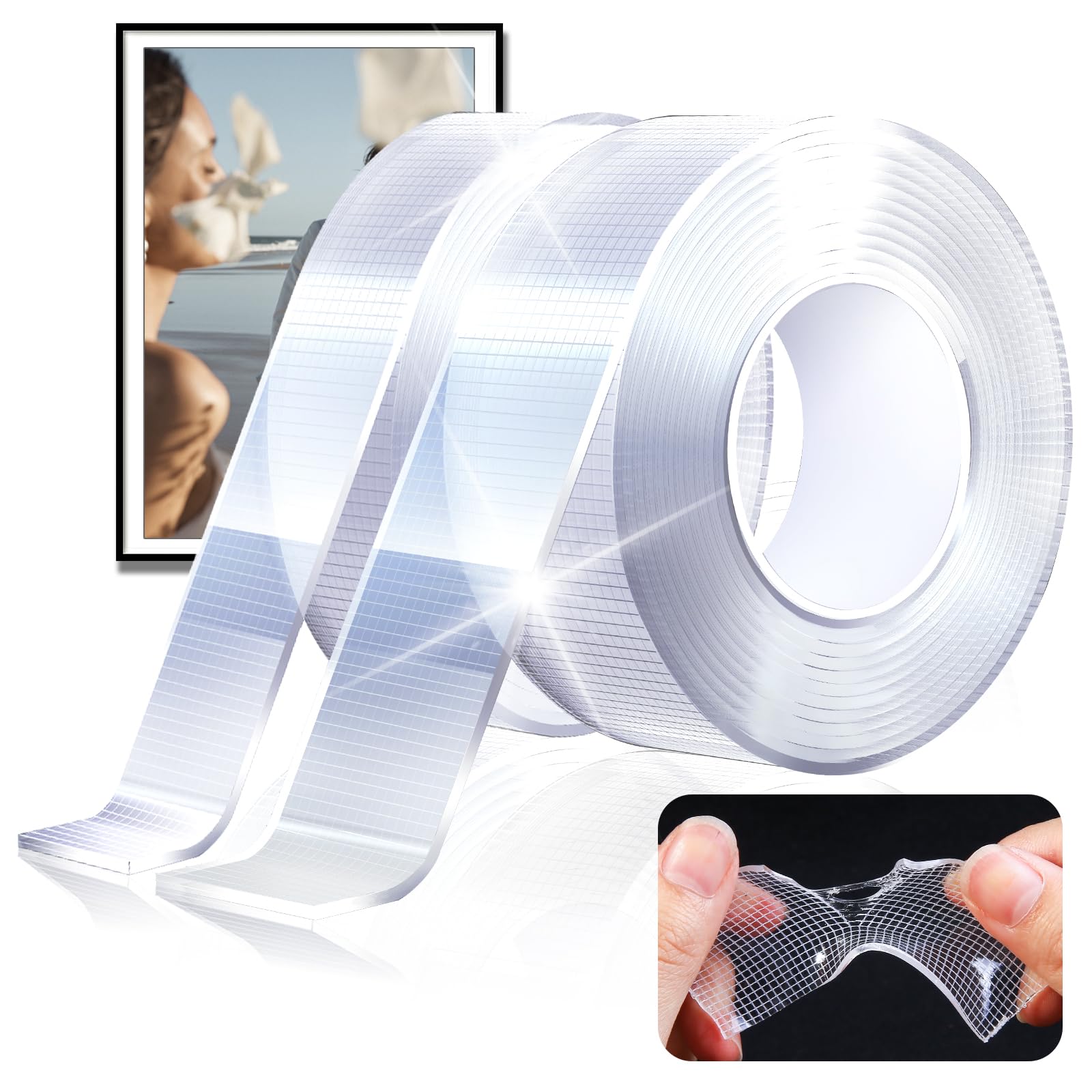 Heavy Duty Double Sided Tape, Super High Strength Nano Mounting Tape, Length 19.7 Ft (Width 1.18in & 0.79in), Strong Adhesive Tape for Walls DIY Decor Picture Strips Home Rug Car