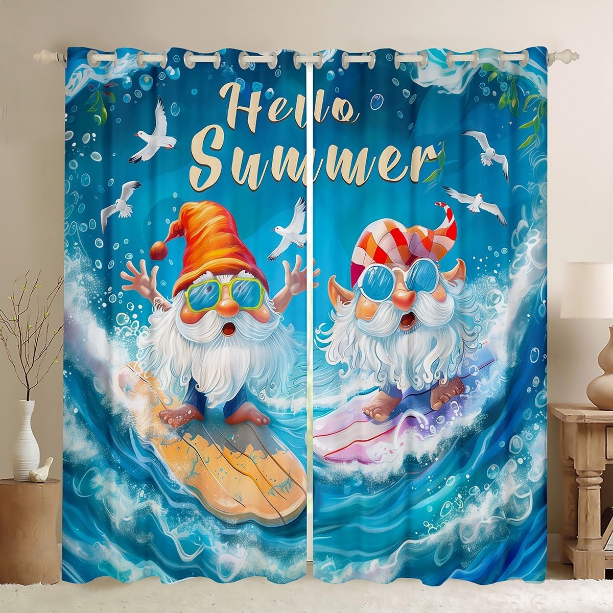 Manfei Cute Owl Blackout Curtain Pink Hearts Print Window Drapes for Kids Boys Girls Room Decor, Cartoon Wildlife Window Treatments, Grommet Top 2 Panel Set Bedroom Curtains, 42Wx63L inch