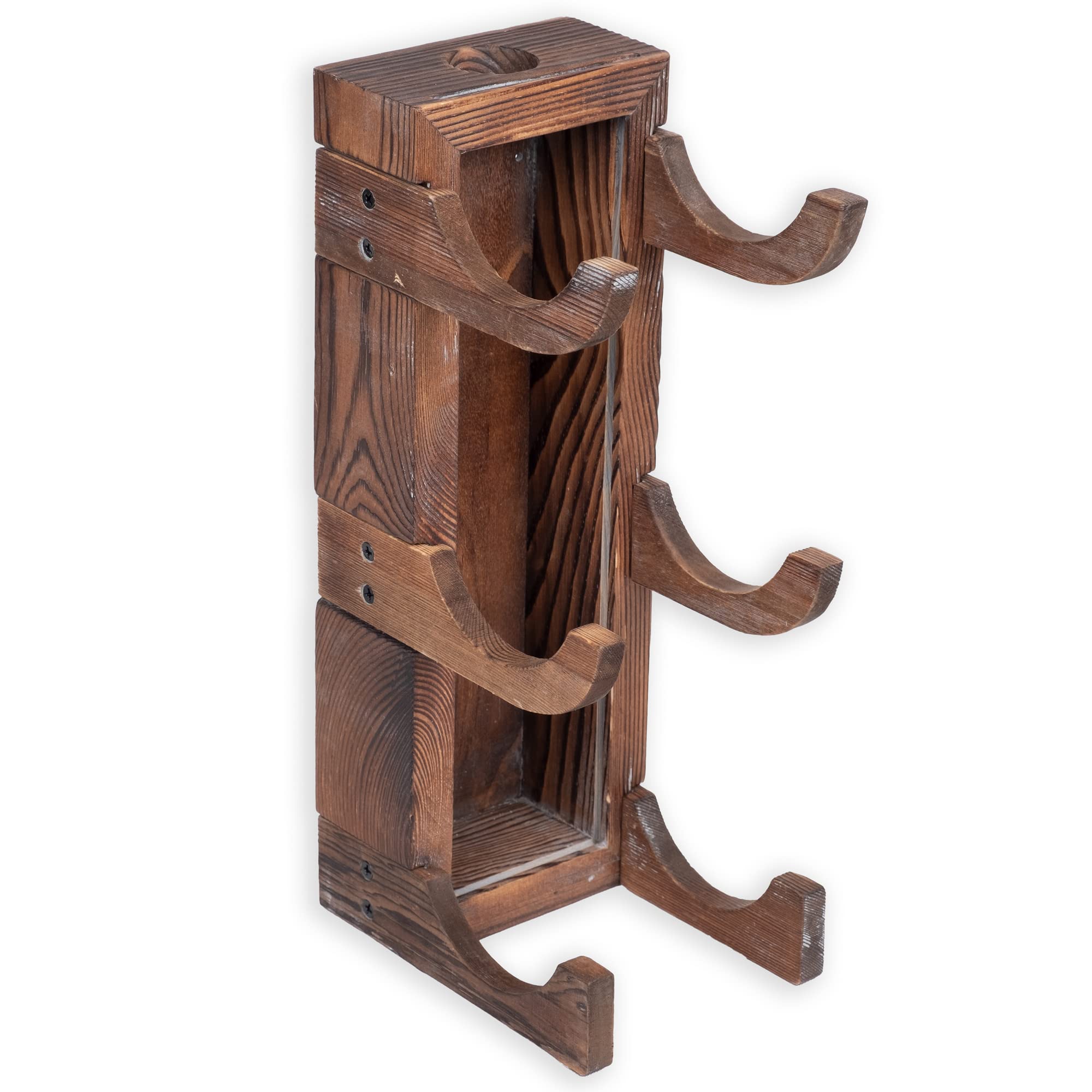 Rustic State Blanc Wall Mounted Wood Vertical Wine Rack and Cork Storage Holder Shelf Organizer for 3 Bottles - Home, Kitchen, Dining Room Bar DÃ©cor - Walnut