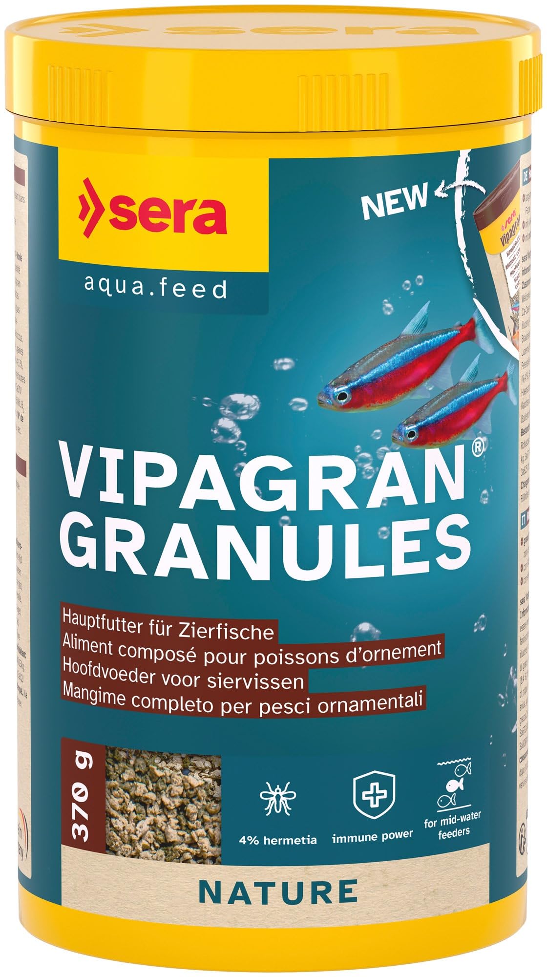 Sera vipagran granules 1 L (370 g) | alimento Principal para Peces Ornamentales Que se alimentan en Las Zonas intermedias del Agua | granulado Blando Que Mantiene su Forma