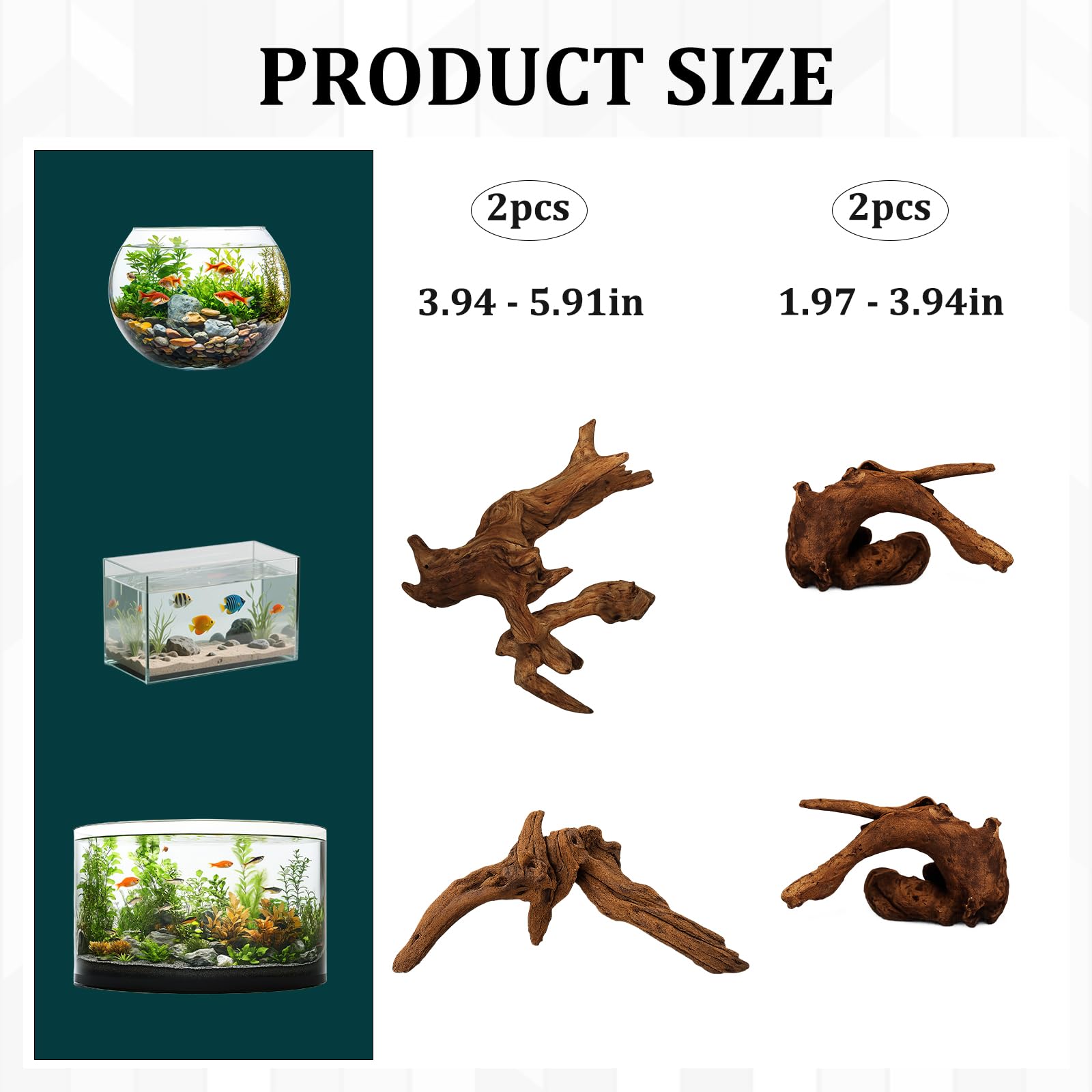 Amazon | ZCXETP 水槽用流木4点、1.96インチ~5.91インチ 水槽流木、魚