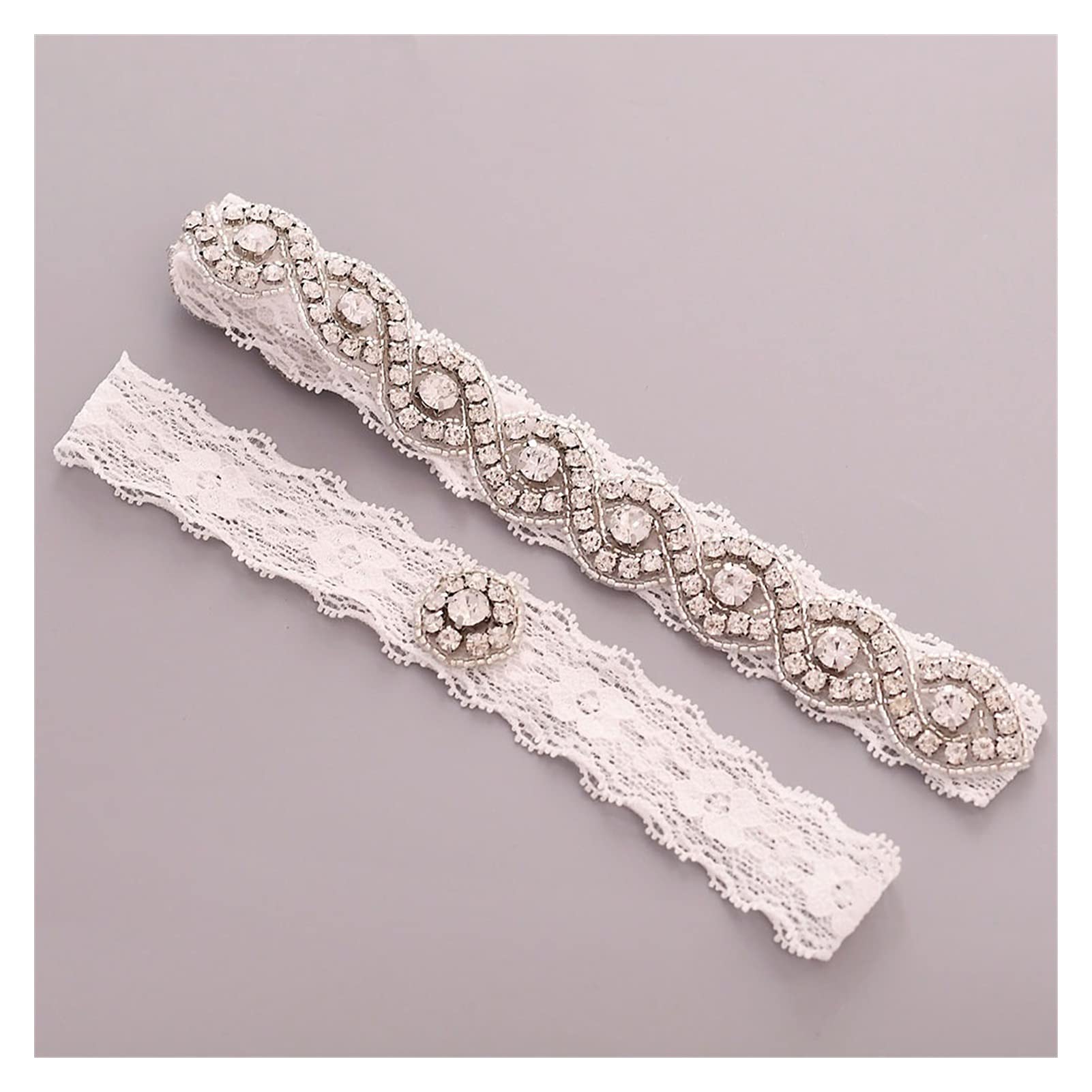 Set Di Giarrettiere Da Sposa In Pizzo Bianco Con Perle - Elastico Regolabile Per Gamba, Accessori Eleganti Per Matrimonio E Damigella