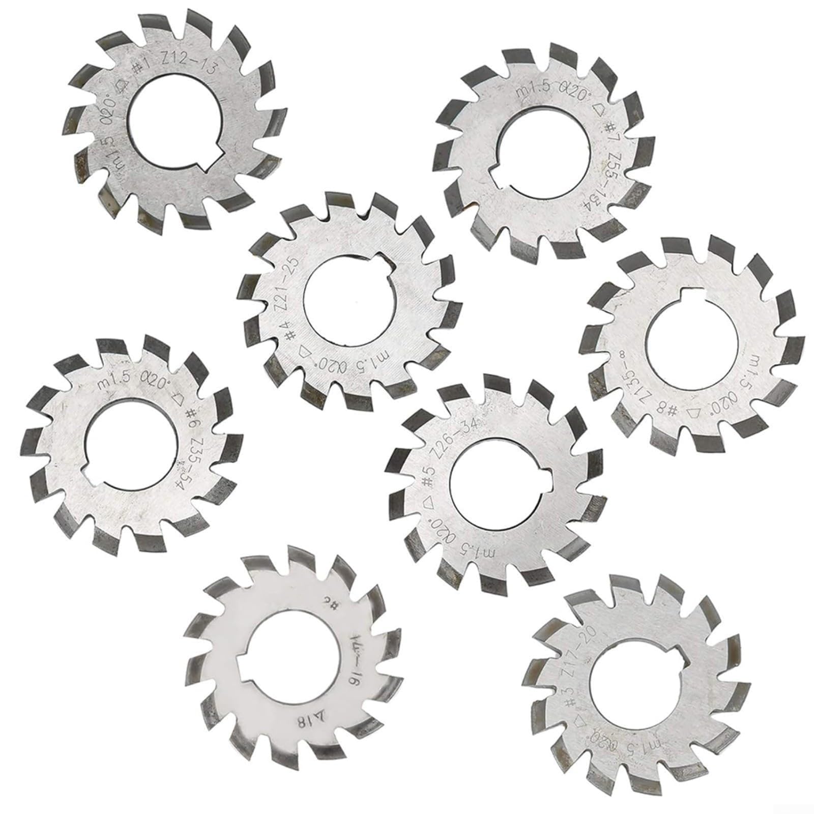 8 Stück HSS Involute Zahnradfräser Modul 1,5 mit 20° Druckwinkel und 22mm Bohrung #1-8 für Kegelradfräsen in Industriemaschinen