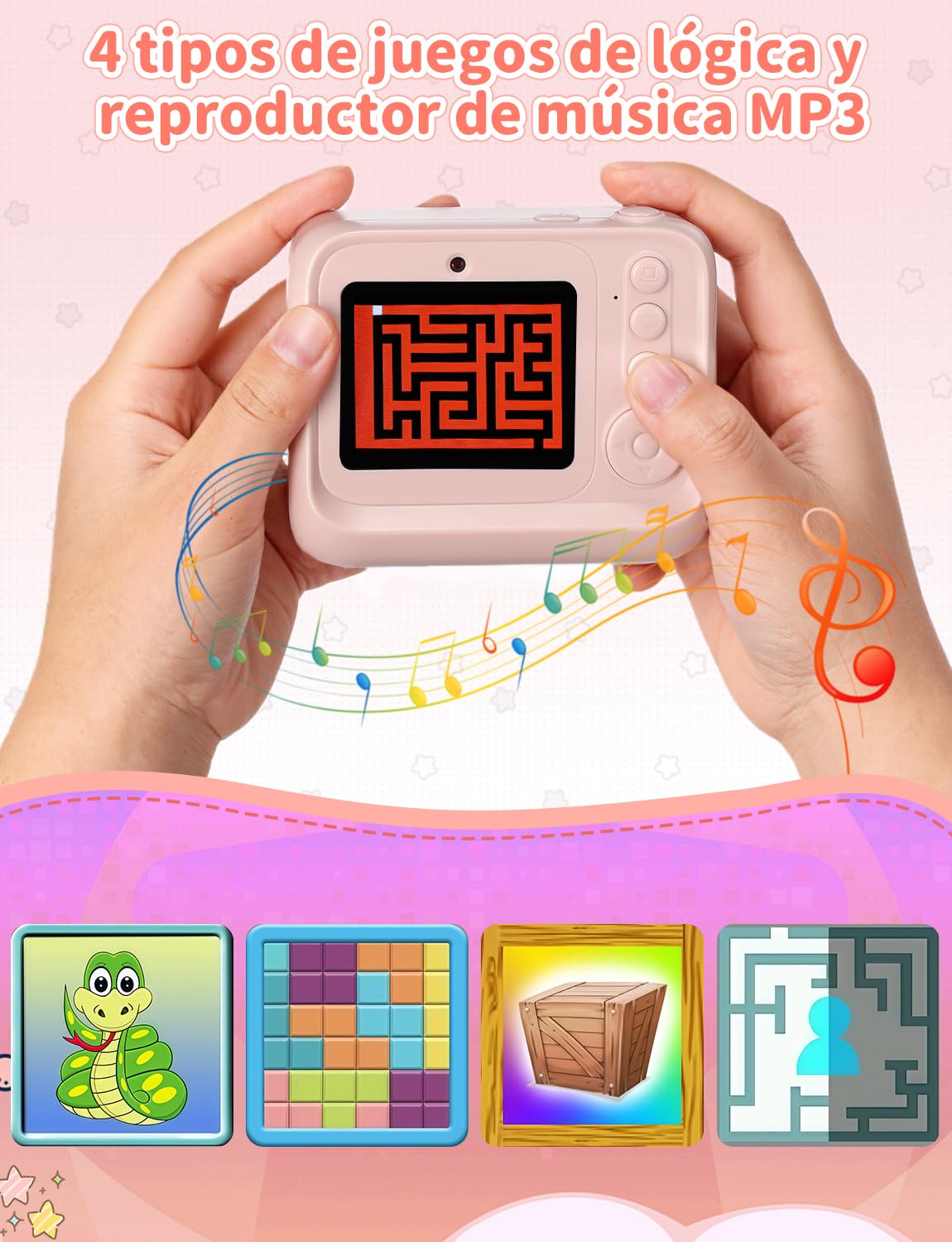 LIORQUE Camara Fotos Infantil Instantanea, 2.4'' HD 1080P Camara de Fotos Instantaneas con Tarjeta de 32G y Papel de Impresión, Bolígrafos de Colores DIY, Regalo para Niños de 3 a 12 Años (Rosa)