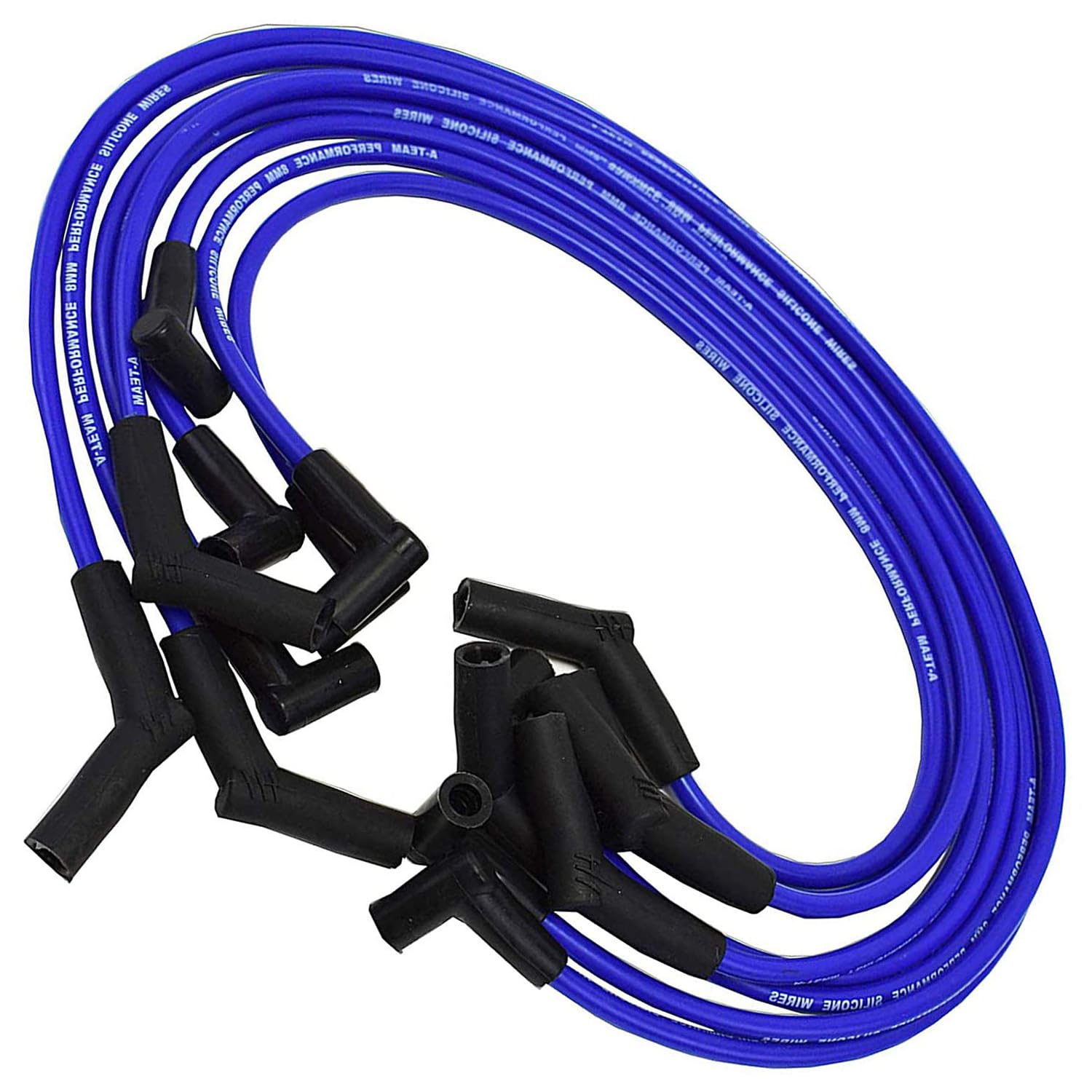 Jeu de câbles d'allumage en Silicone 8 mm, Compatible avec Les Moteurs Ford Small Block 221, 255, 260, 289, 302, 351W et Boss 302, Compatible avec allumeur HEI, Bleu