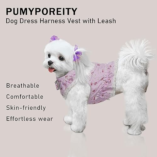 Miniatura 2 de PUMYPOREITY Paquete de 2 chalecos de arnés para perro con correa, bonito juego de correa de arnés para cachorro, traje de flor para mascotas