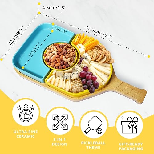 Miniatura 4 de Juego de bandeja de aperitivos de paleta de pickleball con tabla de cortar de charcutería, regalos únicos de pickleball para los amantes del