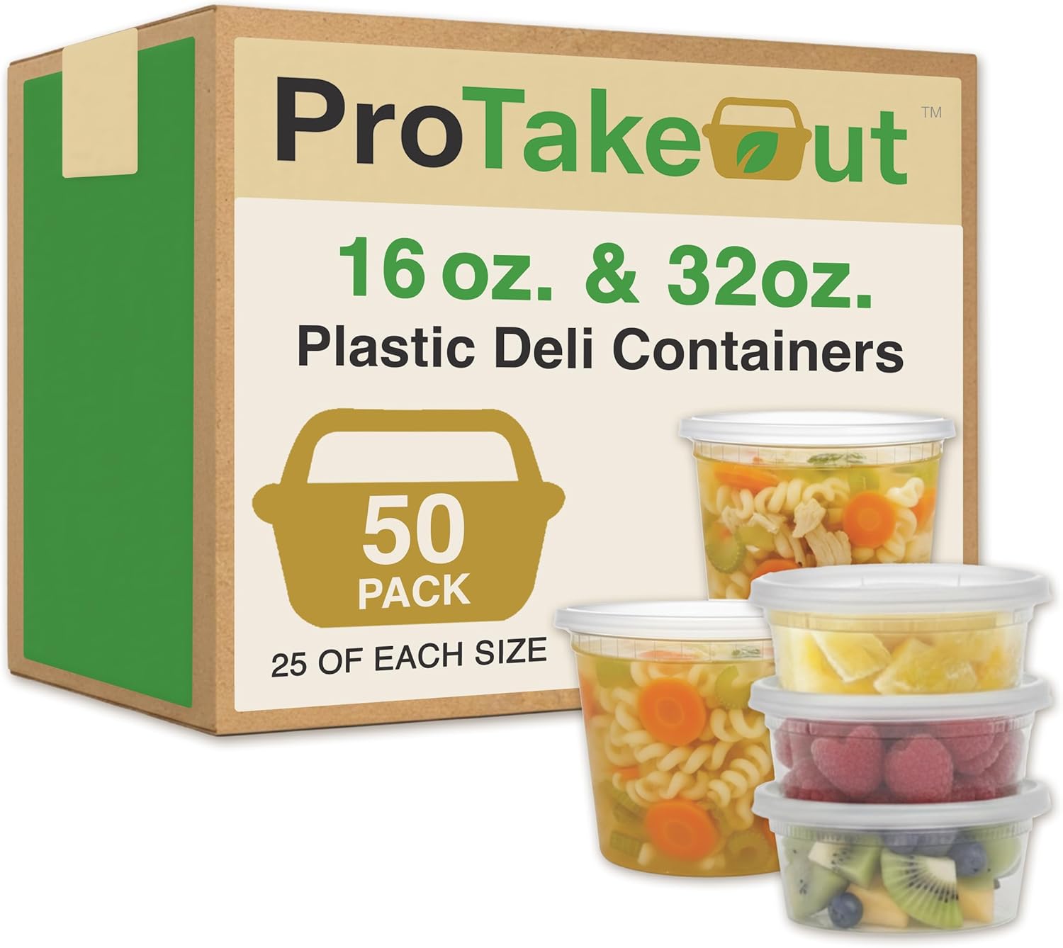 Mixed Sizes 16/32oz Pack Heavy Duty Plastic Deli Containers | BPA-Free Food Storage with Airtight Leak‑Proof Lids | Microwave, Freezer & Dishwasher Safe – Stackable (50 Packs)