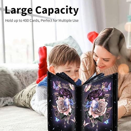 Miniatura 2 de Carpeta de tarjetas coleccionables con patrón de flores moradas, 900 bolsillos con 25 páginas, organizador de libros de tarjetas de poliuretano con