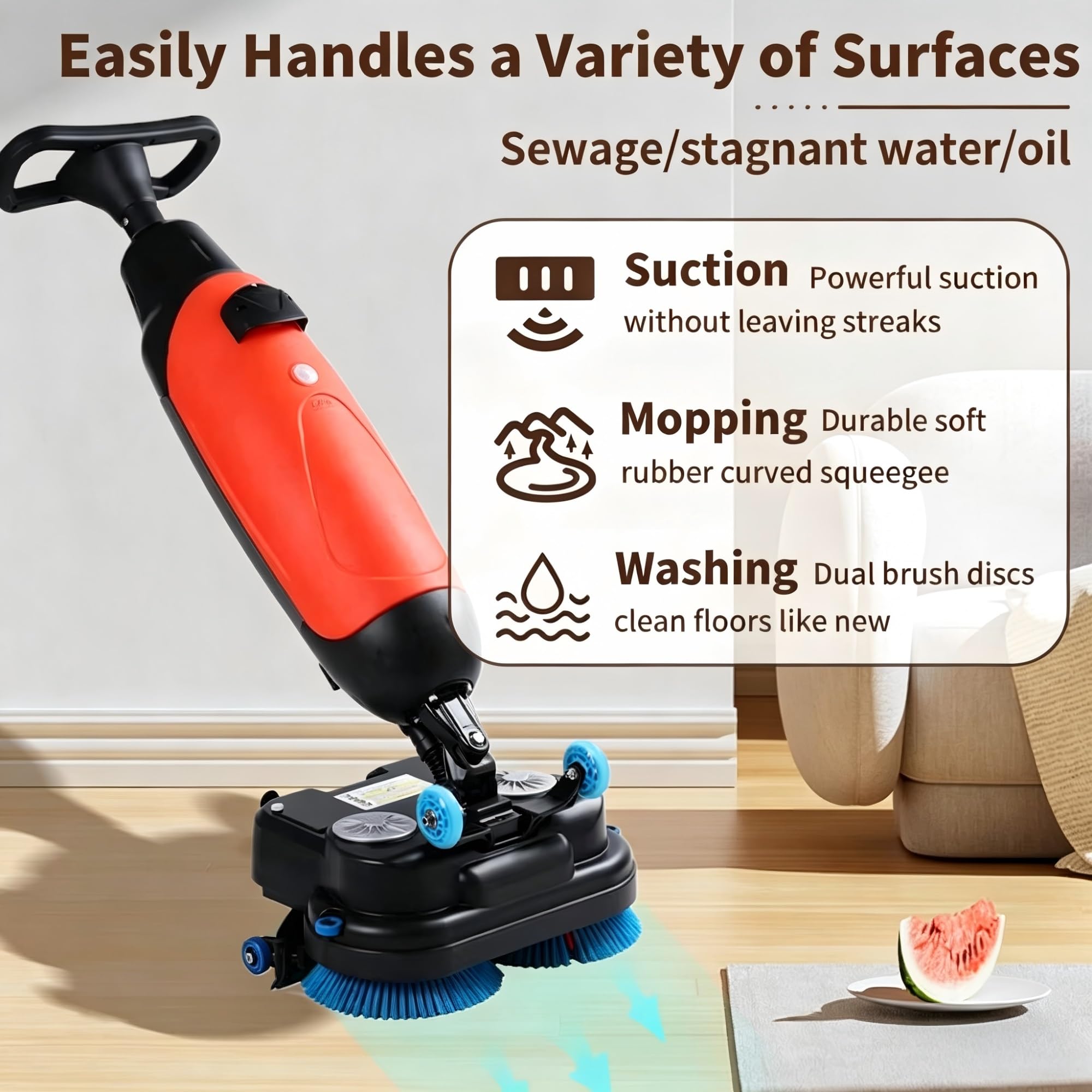 Autolaveuse Professionnelle 17", Double Brosse Rotative, 240 Tr/min, Couverture 1 200 M²/h, Batterie Lithium-ion Rechargeable Sans Fil, For Parquet Et Carrelage