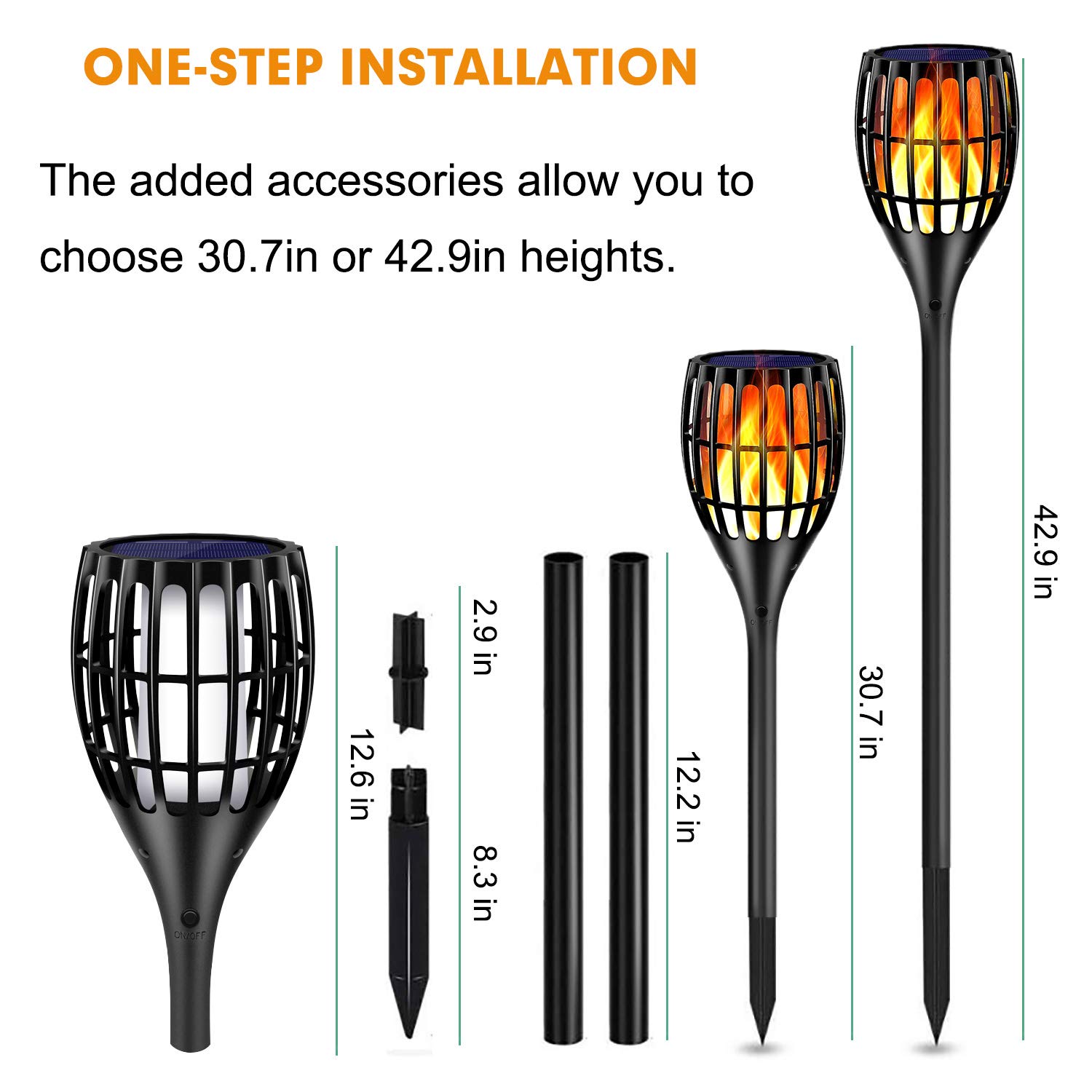 Solar-Taschenlampe mit flackernder Flamme, Solarleuchten für den Außenbereich, Garten, wasserdicht, tanzende Flammen, flackernde Flammen, Gartenlichter, Landschaftsdekoration, Weg, Terrasse,