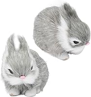 Vista 5 de Figura de conejo de peluche en miniatura, figura suave de conejo de felpa de plástico para decoración de mesa, regalos (gris)