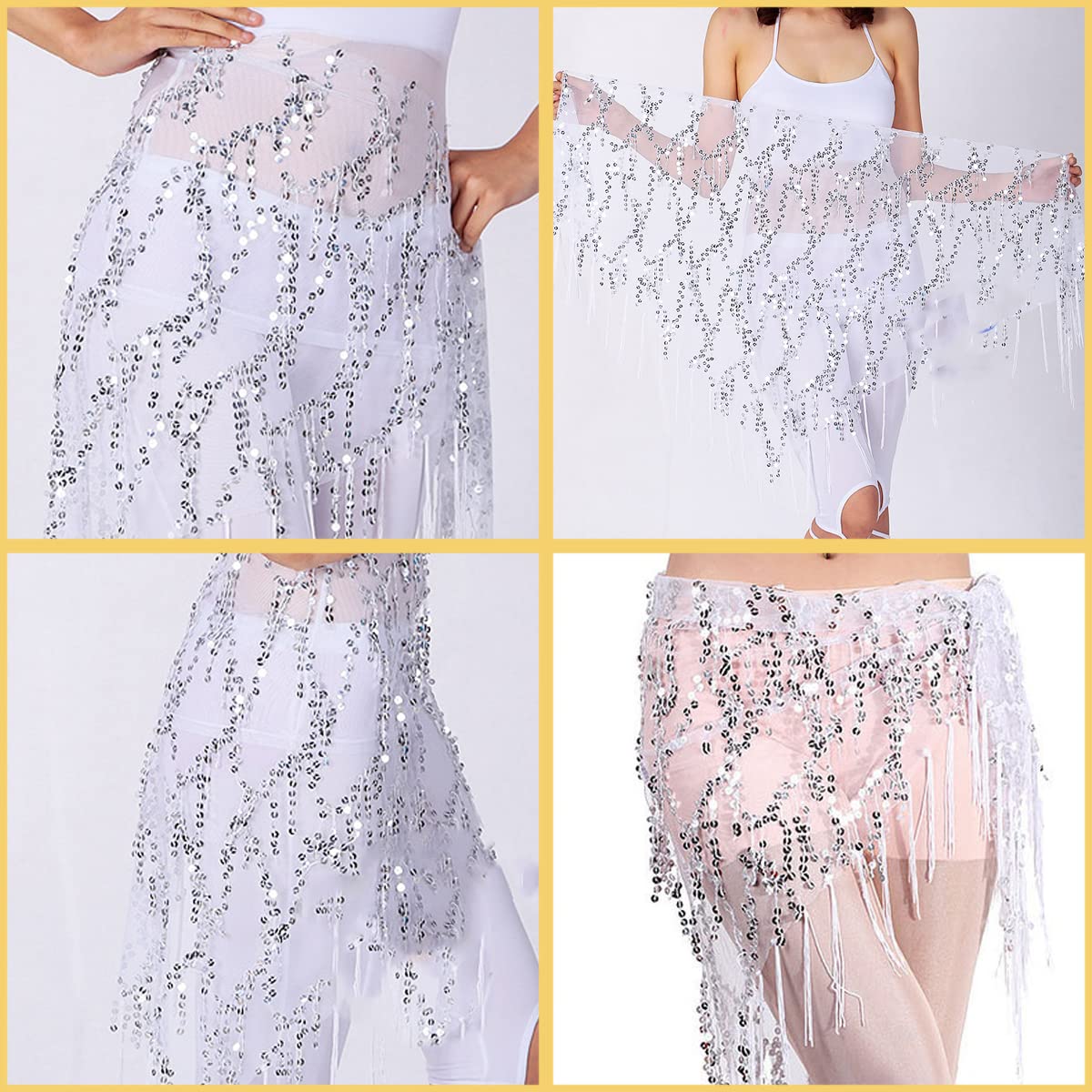 SamHeng Falda con borlas de lentejuelas, faldas de danza del vientre Rave Fringe Hip Bufanda Latin Dance Hula Hip Belt, Glitter Bohemian Skirt para mujeres y niñas Festival Dance Performance