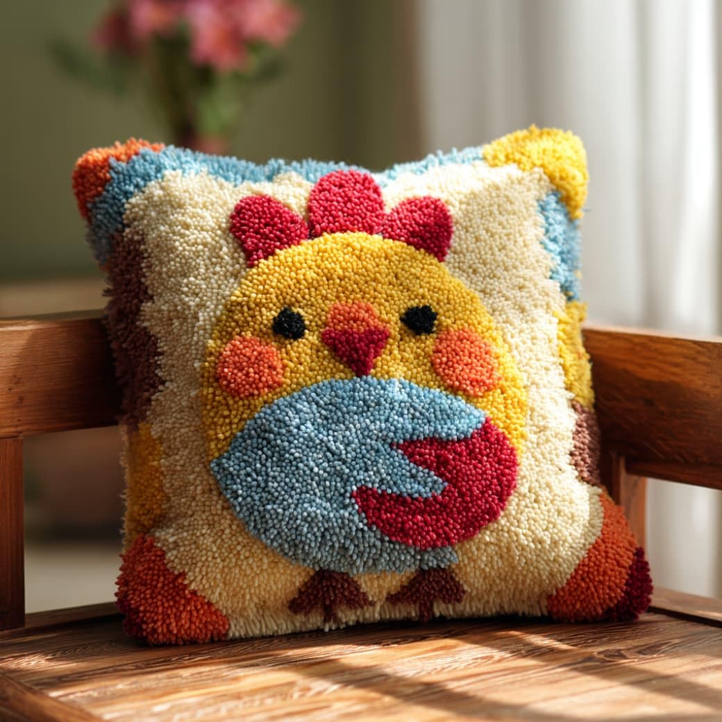 AxiangziK Latch Hook Pillow Kit,Rooster and Chicks