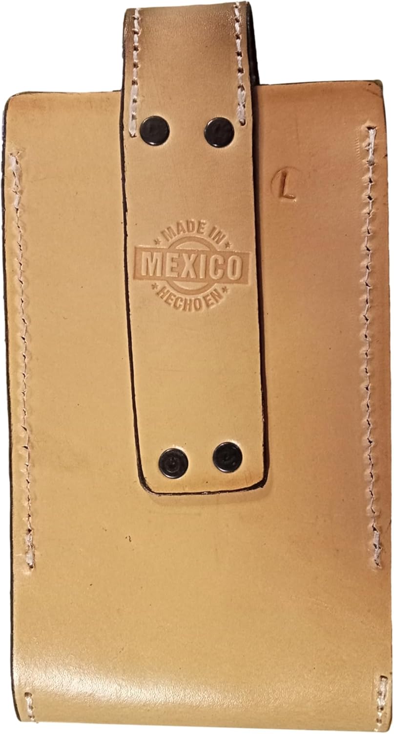 Western autentic Leather Mexican Cell Phone case for Belt with Magnetic Closure. Universal Size (Capuccino)