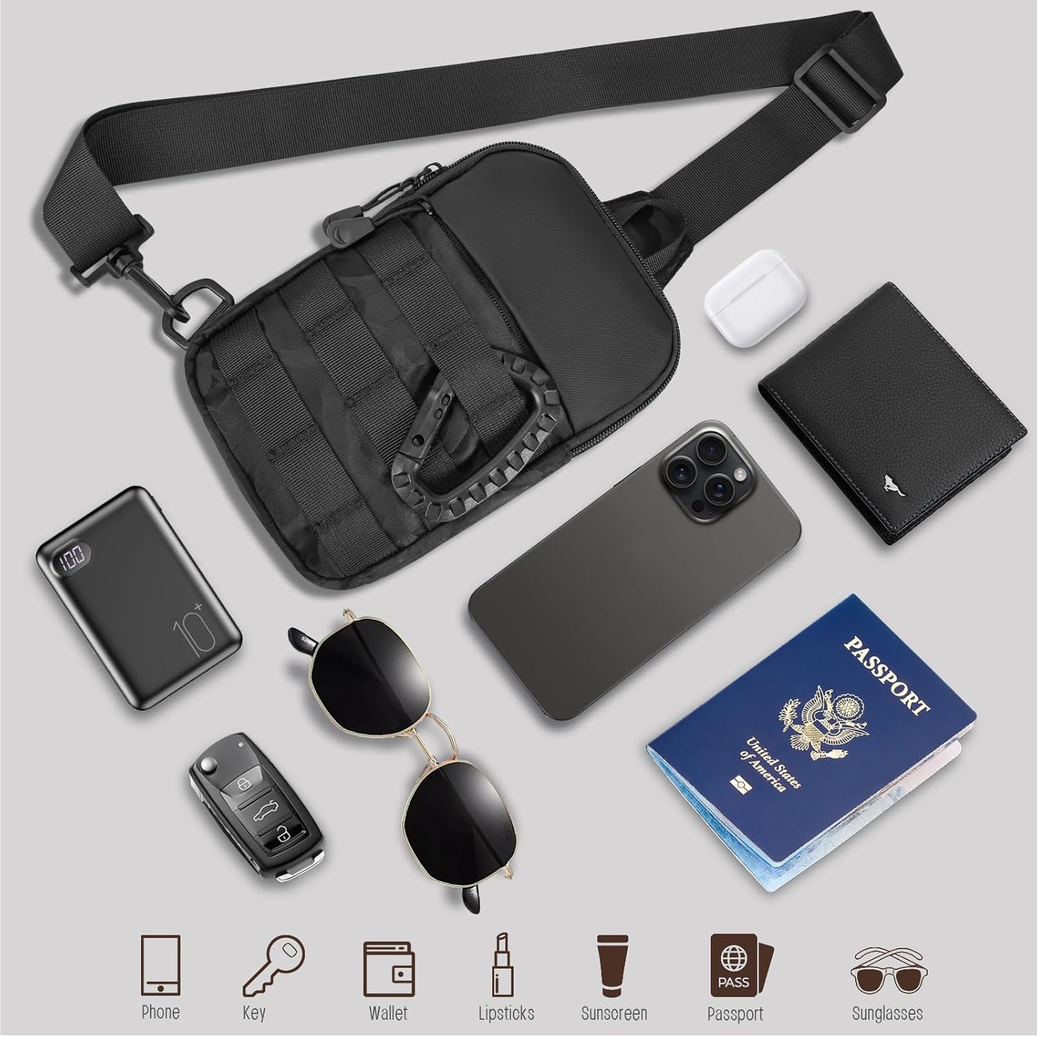 Small Sling Bag for Men, Tactical Inspired Waterproof Utility EDC Mini Crossbody Chest Bag for Travel Work Sport - Image 7