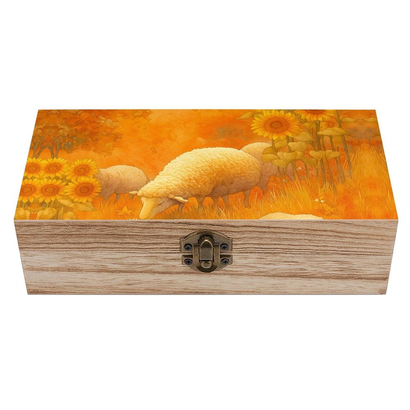 SMAZDFXX Autumn Sheep in Sunflower Meadow Wooden Storage Box Multipurpose Decorative Box for Jewelry Photo Home Decor