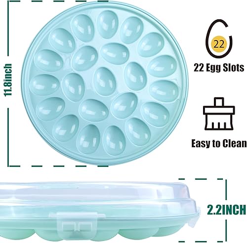 Miniatura 3 de HAKSEN Soporte redondo para huevos con tapa, bandeja para huevos de diablo, bandeja para huevos de 12 pulgadas, 22 ranuras para fiesta de Pascua,