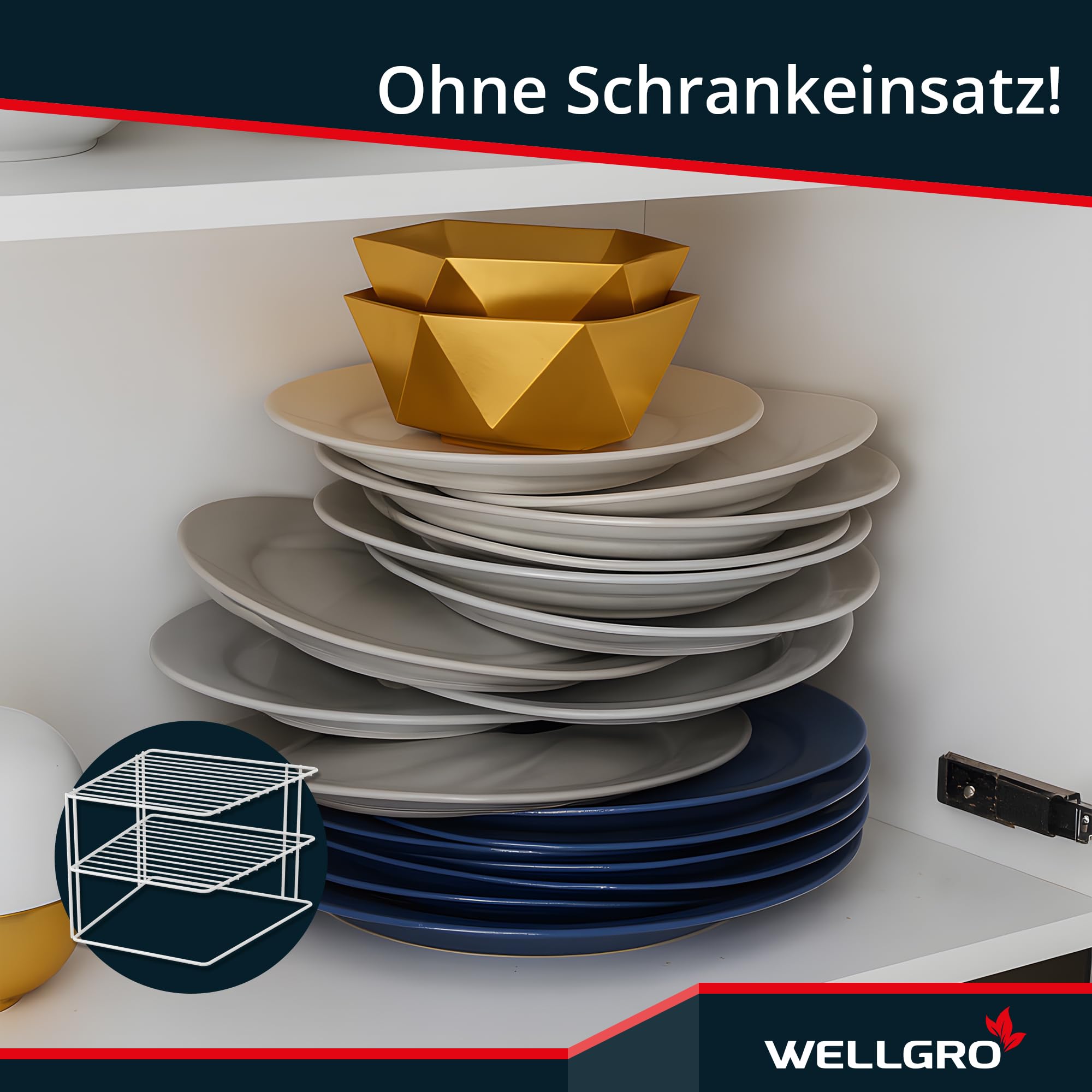 WELLGRO 2 x Inserto per armadio a 2 livelli, bianco, 25 x 25 x 20 cm, in metallo con rivestimento in plastica