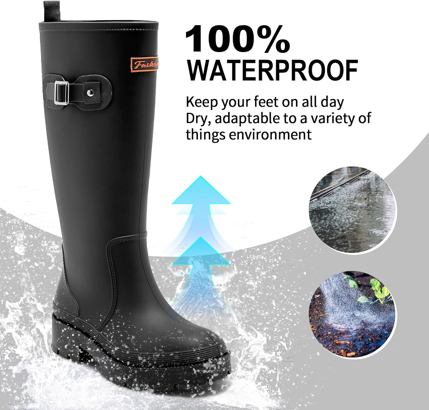 Rain Boots for Women, Anti-Slip Rubber Boots Waterproof Garden Muck Boots Durable Slip Resistant, Tall Water Shoes Comfort Fishing Boot Knee High Work - Image 4