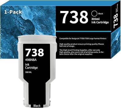 738 DesignJet Ink Cartridge 300-ml 498N8A 676M6A 676M7A 676M8A Replacement for HP 738 Ink Cartridge for DesignJet T850 & T950 Wide Format Plotter Printer Ink Black