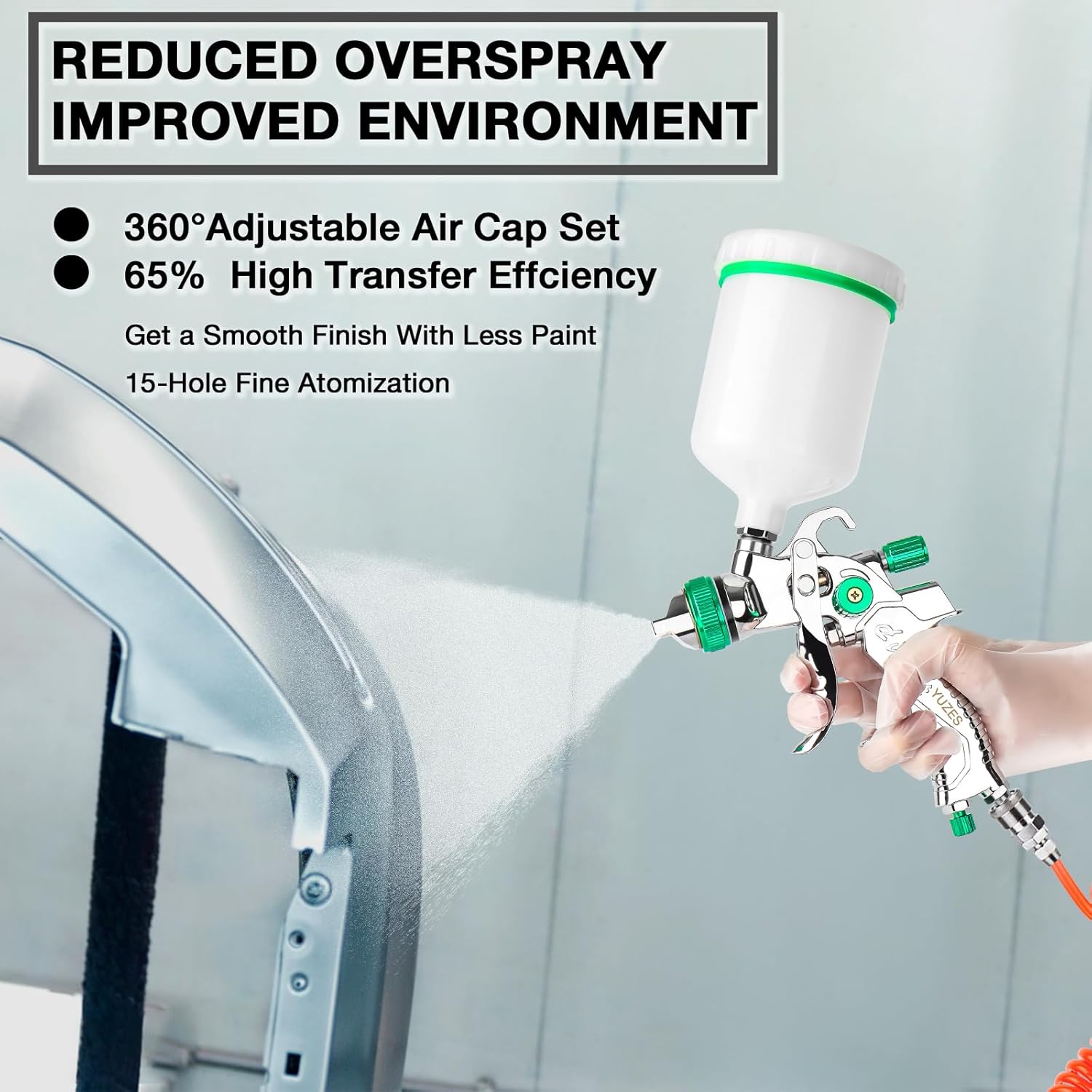 YUZES 04 HVLP Green Spray Gun Set with 2PCS Auto Paint Gun Light