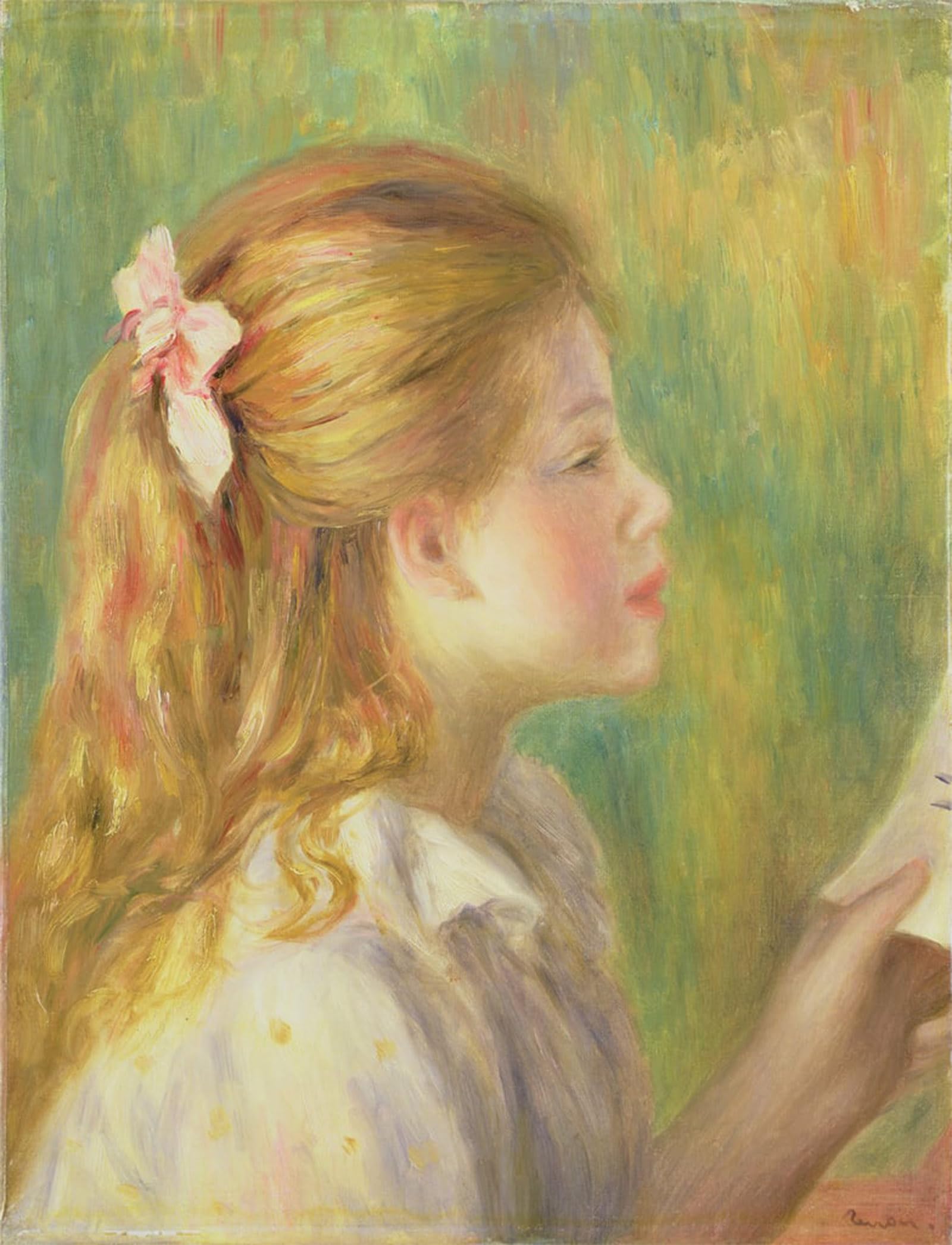 HRJUBWREE Classic Canvas Picture Art Canvas Print Modern Oil Painting Girl in Profile Reading by Pierre Auguste Renoir Artwork on Wall for Home Decor 60x90cm