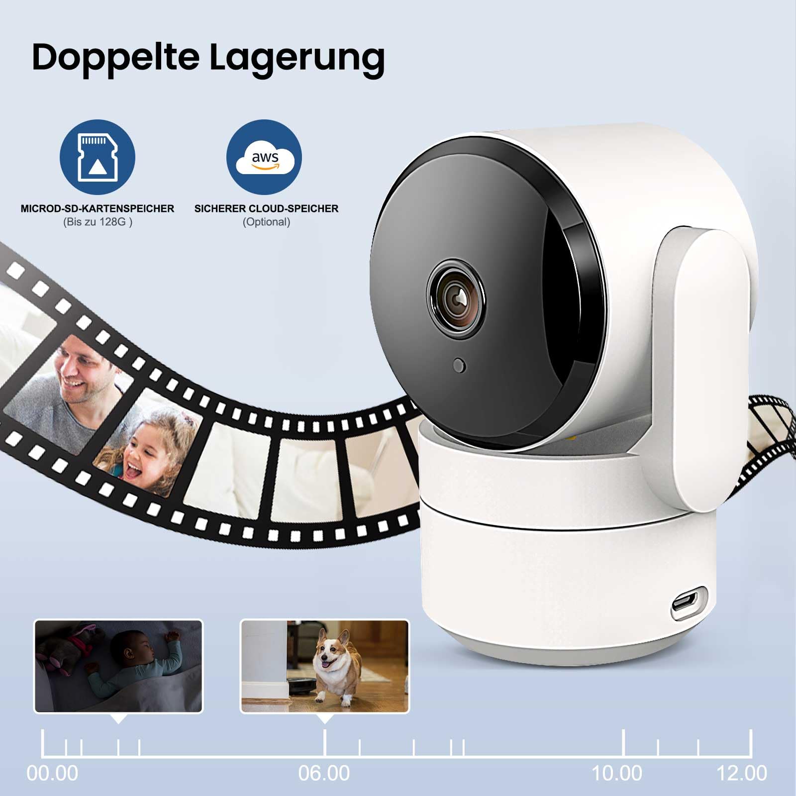 AMOROM WLAN Überwachungskamera Innen 360°, KI-Kamera Überwachung mit Benutzerdefinierte Szenariowarnungen(Reduzieren Sie Fehlalarme), Funktioniert mit Alexa, 2,4G WiFi, 4 Stück