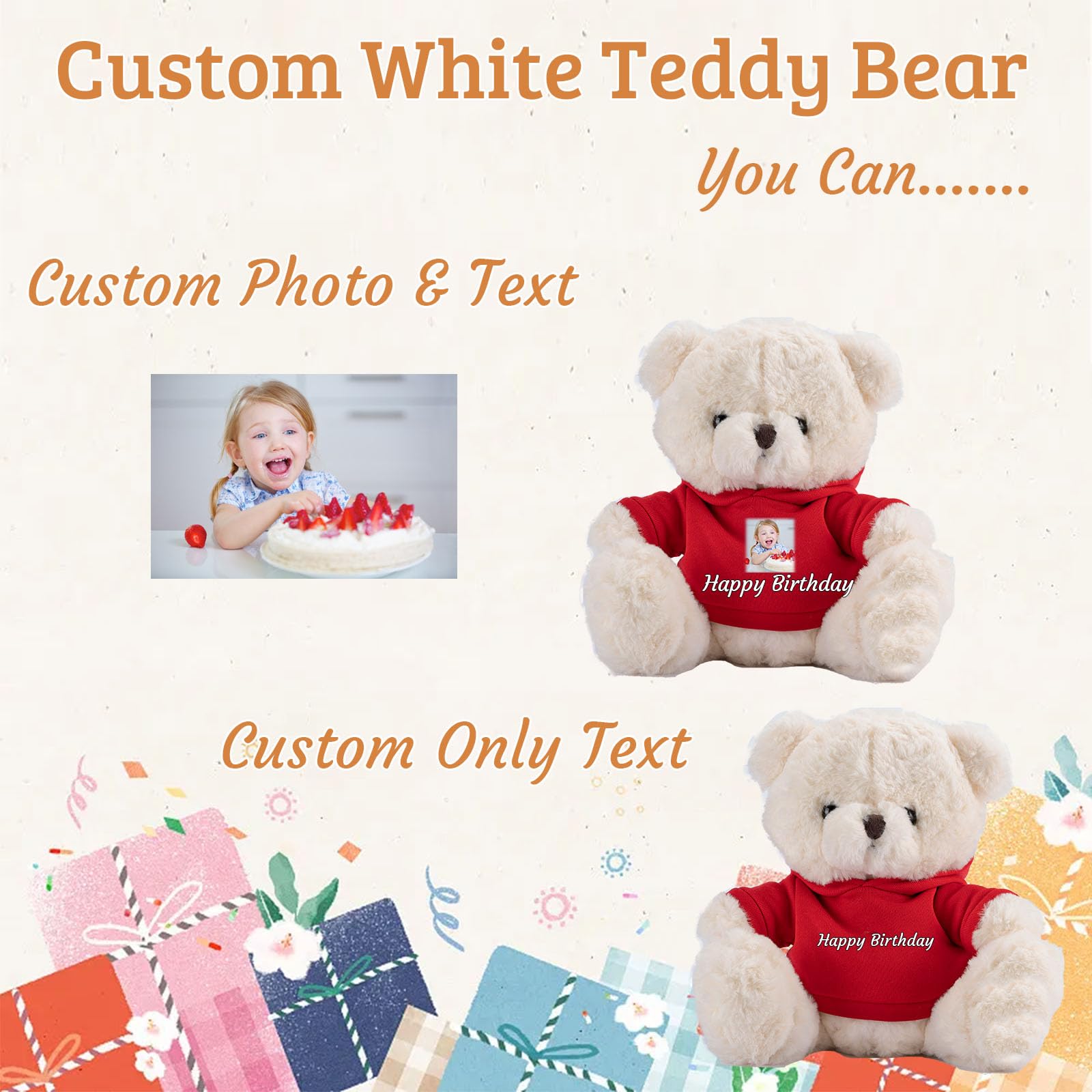 Personalized Teddy Bear Plush - Custom Text + Photo, 8 Inch Stuffed Bear Gift For Valentine's, Birthday - View #9