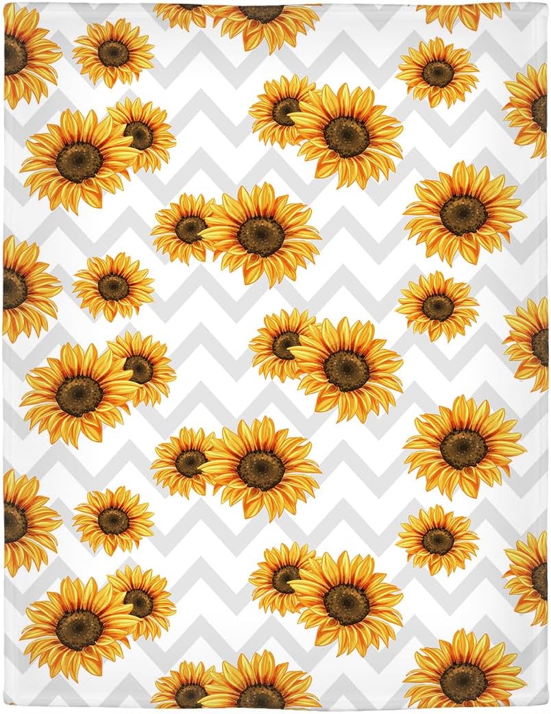 Sunflower Blanket 40"x50" White Chevron Fleece Blanket Soft Fuzzy Plush Throw Blankets Gifts for Adults Teens Sunflower 5 40"x50"