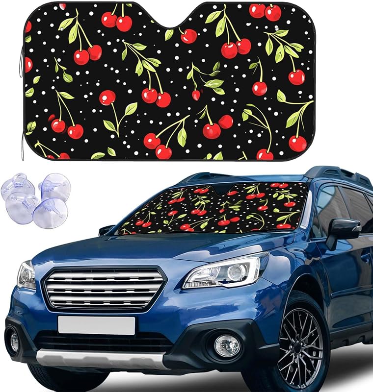 Protetor solar para para-brisa Jnomin Red Cherry dobrável com ventosas