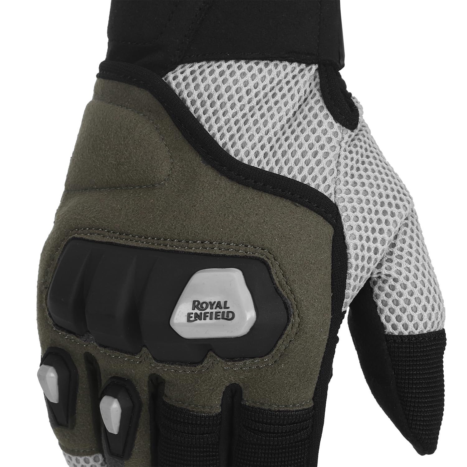 Royal Enfield Rambler V3 Cycling Riding Gloves|TPR Knuckle Protectors for Protection Against Impacts and Abrasion|100% Polyester Air Mesh|Poly Stretch Fabric for Comfortable Fit Olive 2XL 24Cm 3