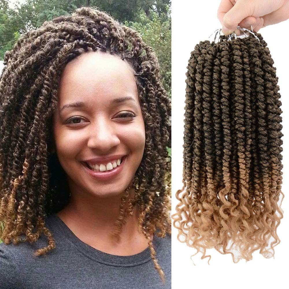 Spring twist crochet hair curly end 12inch Senegalese twist crochet braids 6packs Synthetic Braiding Hair Extension (12inch6piece, T27)