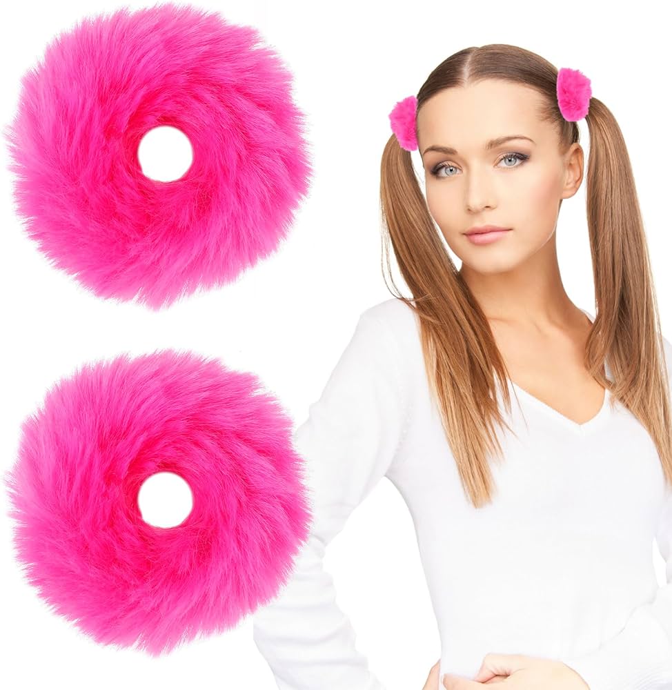 Amazon | Ouligay 毛皮のようなホットピンクのシュシュ2個、ホット